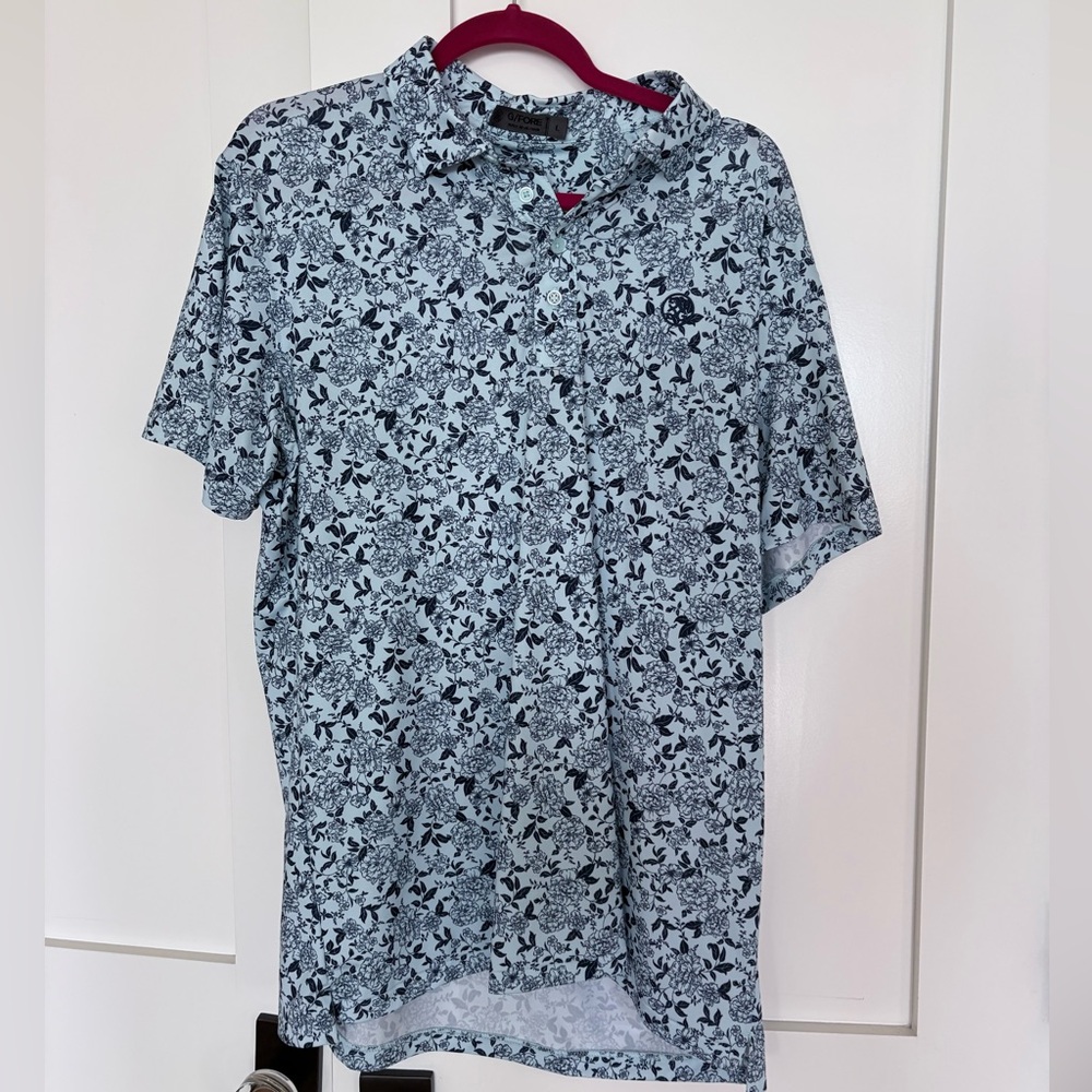 G/FORE Light Blue Floral Print Short Sleeve Polo